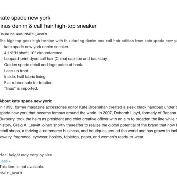 kate spade linus denim & calf hair high-top sneaker shoe size 6.5 nwot - Picture 10 of 10